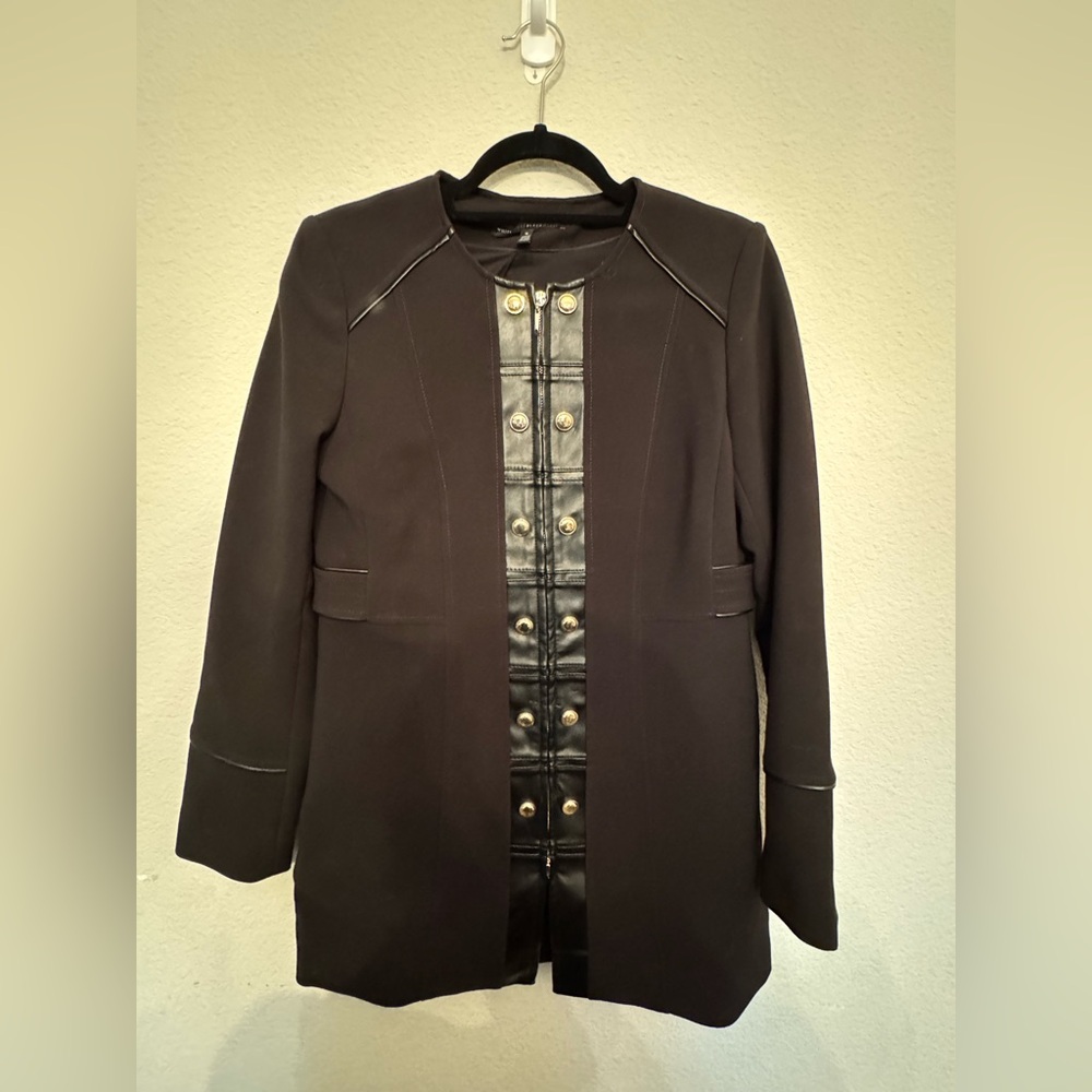 White House Black Market Black Leather-Trim Blazer